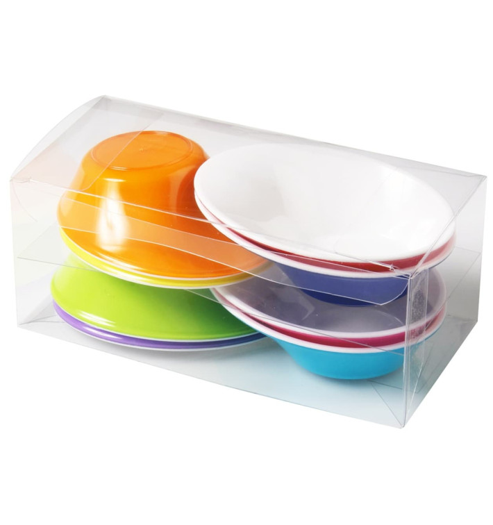 Plastic Bowl PS "Sodo" White and Multicolor 50 ml (8 Units) Plastic Bowl PS "Sodo" White and Multicolor 50 ml (8 Units)