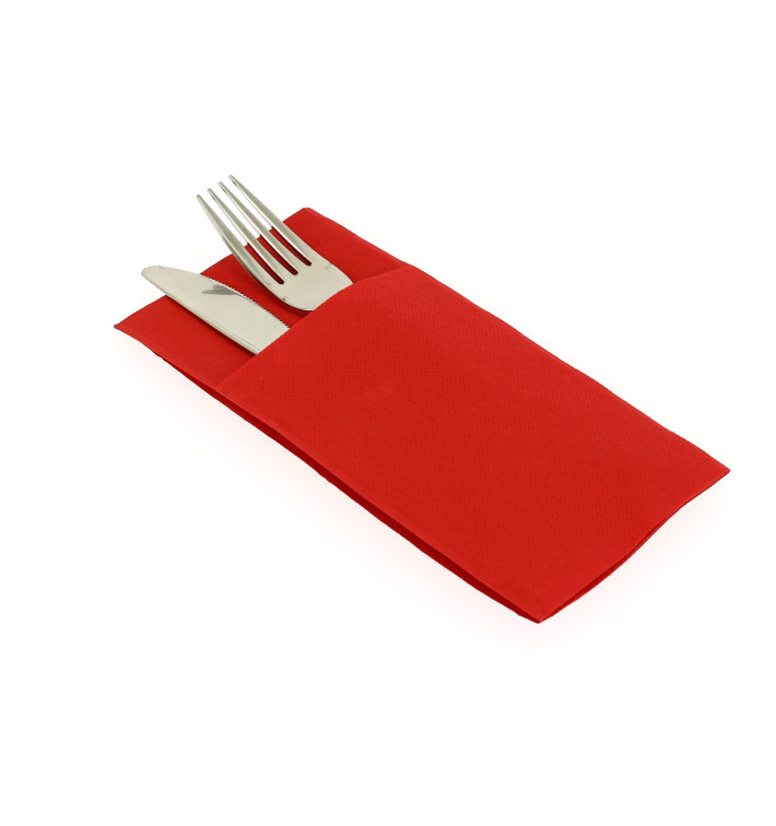 Pocket Fold Paper Napkins Red 40x40cm (30 Units)  Pocket Fold Paper Napkins Red 40x40cm (30 Units)