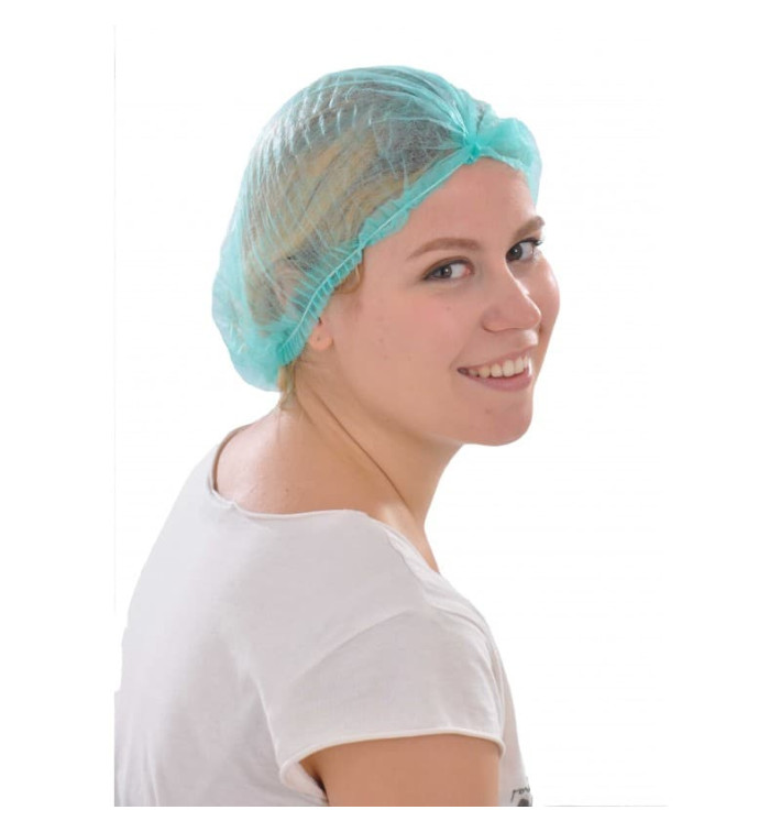 Disposable Bouffant Cap Accordion PP Green 1 Gum Ø53cm (1000 Units)