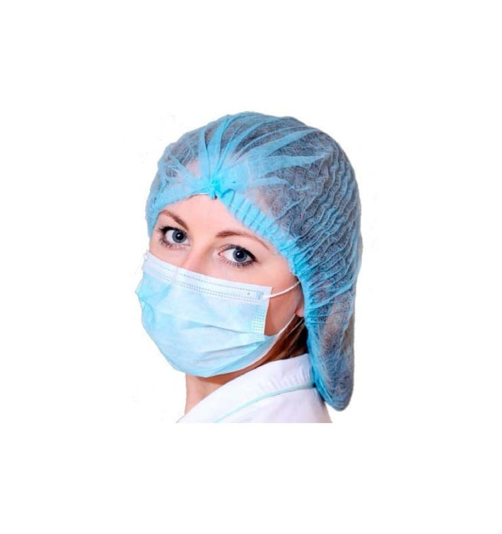 Disposable Bouffant Cap Accordion PP Blue 1 Gum Ø53cm (1000 Units) Disposable Bouffant Cap Accordion PP Blue 1 Gum Ø53cm (1000 Units)