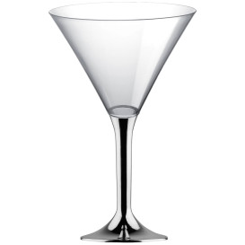 Plastic Stemmed Glass Cocktail Silver Chrome 185ml 2P (40 Units)