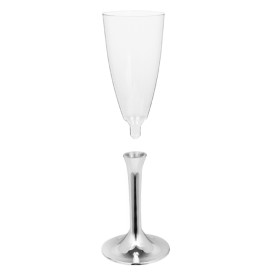 Plastic Stemmed Flute Sparkling Wine Silver Chrome 120ml 2P (40 Units)