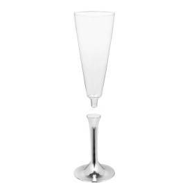 Plastic Stemmed Flute Sparkling Wine Silver Chrome 160ml 2P (40 Units)