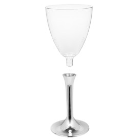 Plastic Stemmed Glass Wine Silver Chrome Removable Stem 180ml (40 Units)