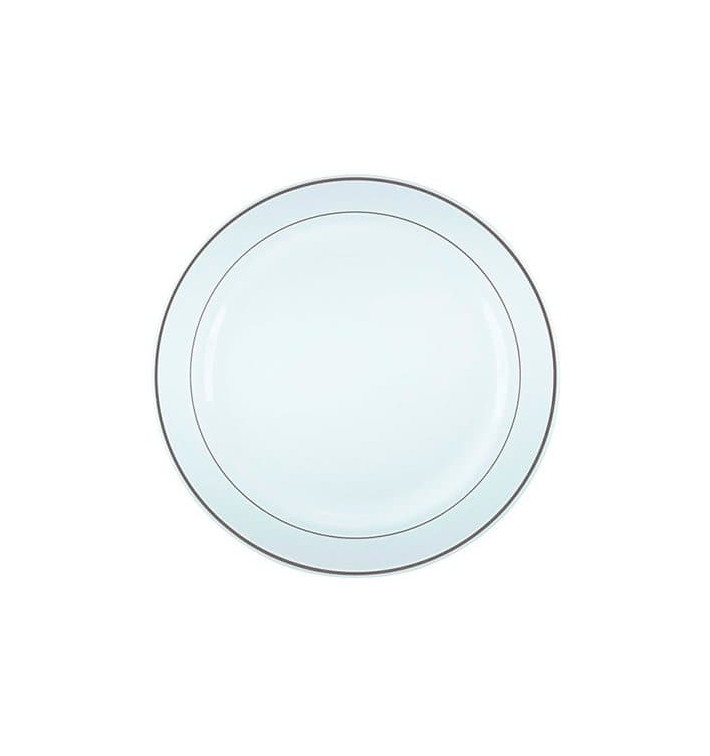 Plastic Plate Extra Rigid with Border Silver 19cm (20 Units) Plastic Plate Extra Rigid with Border Silver 19cm (20 Units)