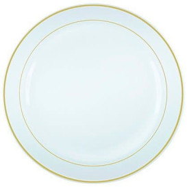 Plastic Plate Extra Rigid with Border Gold 15cm (20 Units) 