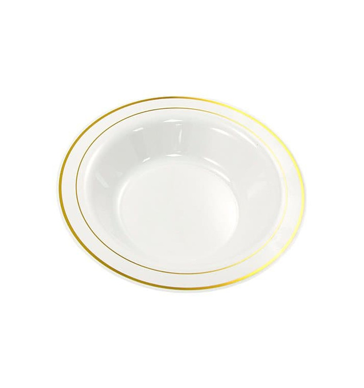 Plastic Plate Extra Rigid Deep with Border Gold 23cm (20 Units) Plastic Plate Extra Rigid Deep with Border Gold 23cm (20 Units)