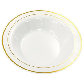 Plastic Plate Extra Rigid Deep with Border Gold 23cm (200 Units)