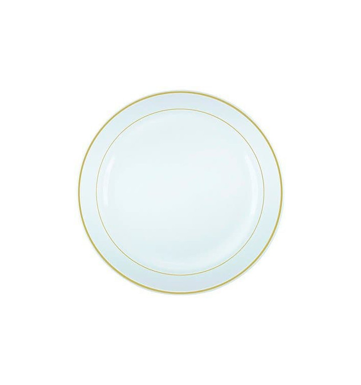 Plastic Plate Extra Rigid with Border Gold 26cm (200 Units) Plastic Plate Extra Rigid with Border Gold 26cm (200 Units)