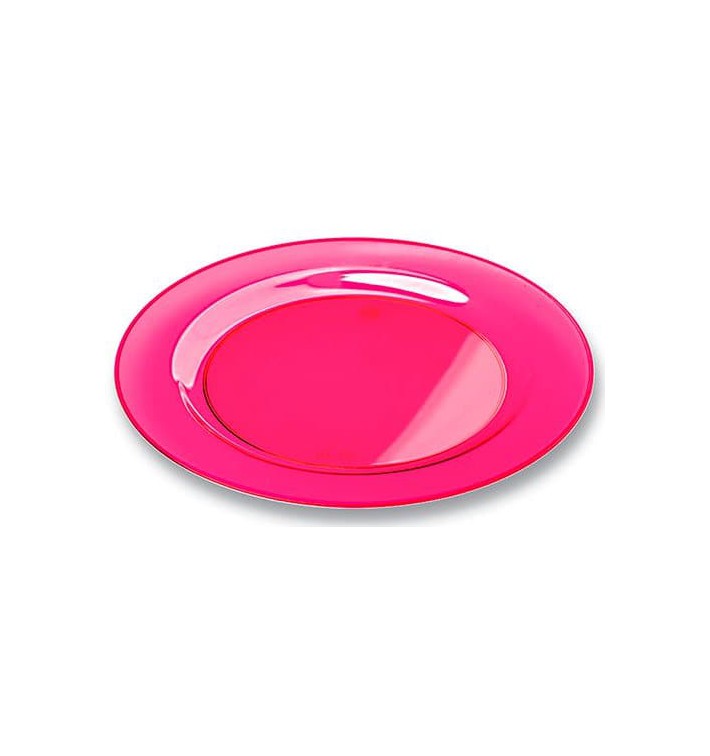 Plastic Plate Round shape Extra Rigid Raspberry 23cm (6 Units) 
