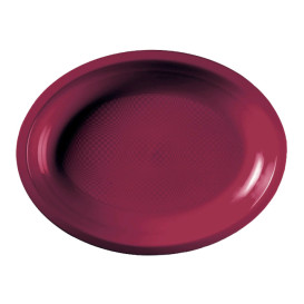 Plastic Platter Microwavable Oval Shape Burgundy "Round" 25,5x19 cm (50 Units) 