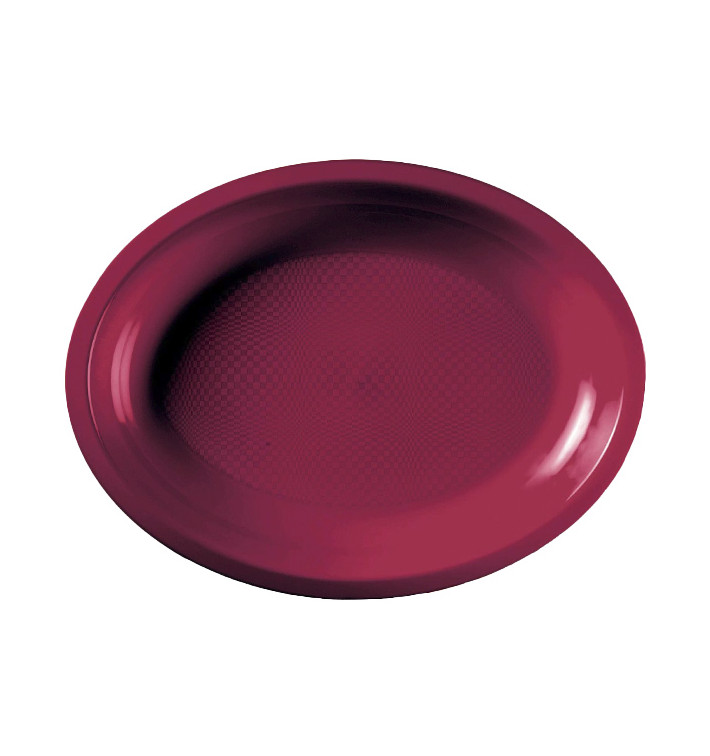 Plastic Platter Microwavable Oval Shape Burgundy "Round" 31,5x22 cm (25 Units) 