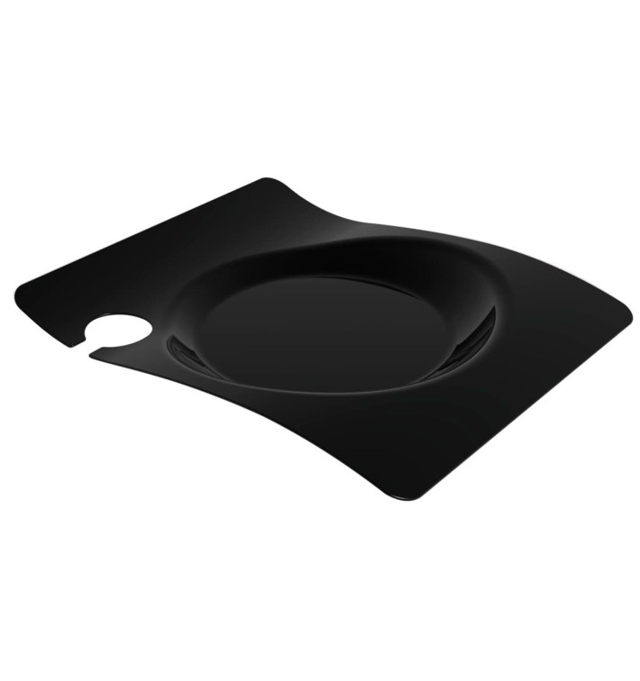 Plastic Plate with Glass Holder PS "Forma" Black 22x18 cm (180 Units) Plastic Plate with Glass Holder PS "Forma" Black 22x18 cm (180 Units)