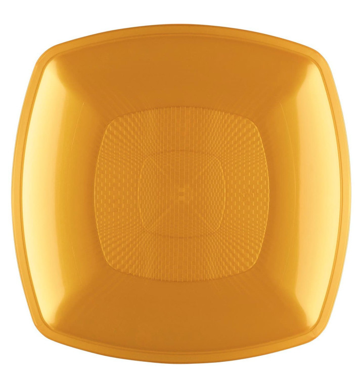 Plastic Plate Deep Gold Square shape PP 18 cm (12 Units) Plastic Plate Deep Gold Square shape PP 18 cm (12 Units)