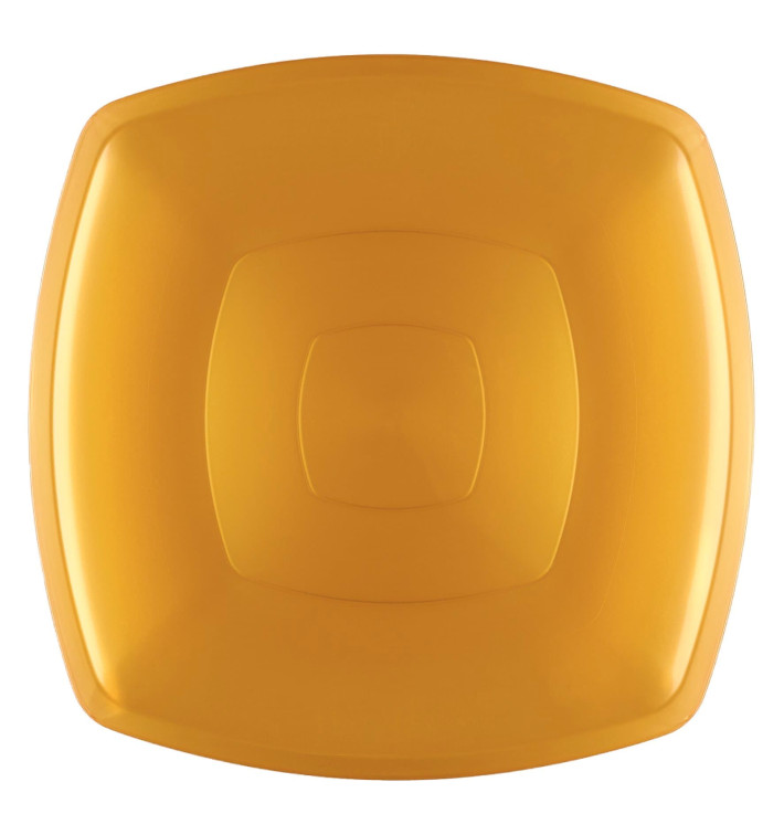 Plastic Plate Flat Gold Square shape PS 30 cm (12 Units) Plastic Plate Flat Gold Square shape PS 30 cm (12 Units)