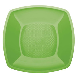 Plastic Plate Flat Lime Green Square shape PP 18 cm (25 Units) 