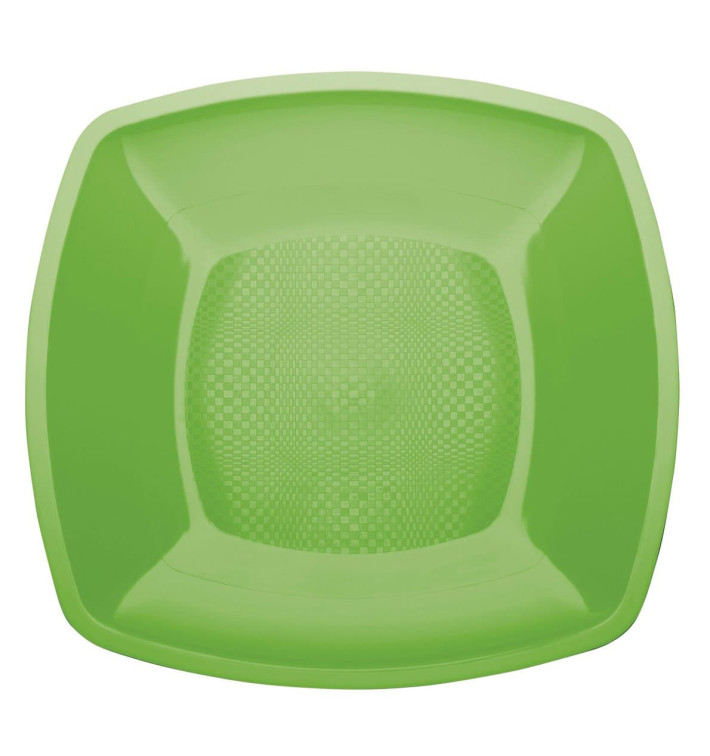 Plastic Plate Flat Lime Green Square shape PP 18 cm (25 Units) Plastic Plate Flat Lime Green Square shape PP 18 cm (25 Units)