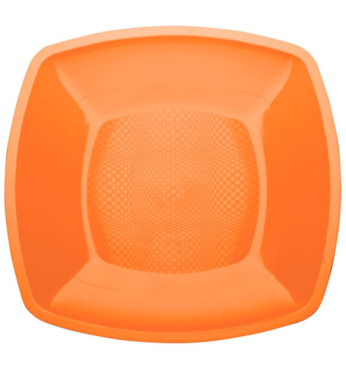 Plastic Plate Flat Orange Square shape PP 18 cm (25 Units) Plastic Plate Flat Orange Square shape PP 18 cm (25 Units)