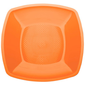 Plastic Plate Flat Orange Square shape PP 23 cm (300 Units)