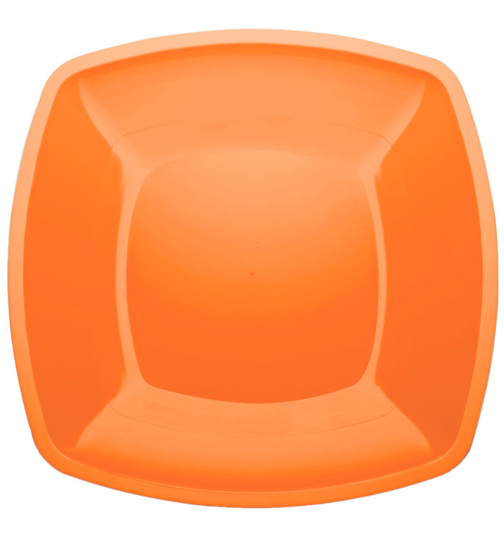 Plastic Plate Flat Orange Square shape PS 30 cm (12 Units) Plastic Plate Flat Orange Square shape PS 30 cm (12 Units)