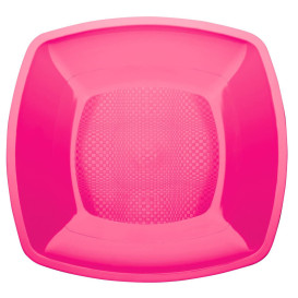 Plastic Plate Flat Fuchsia Square shape PP 23 cm (25 Units) 