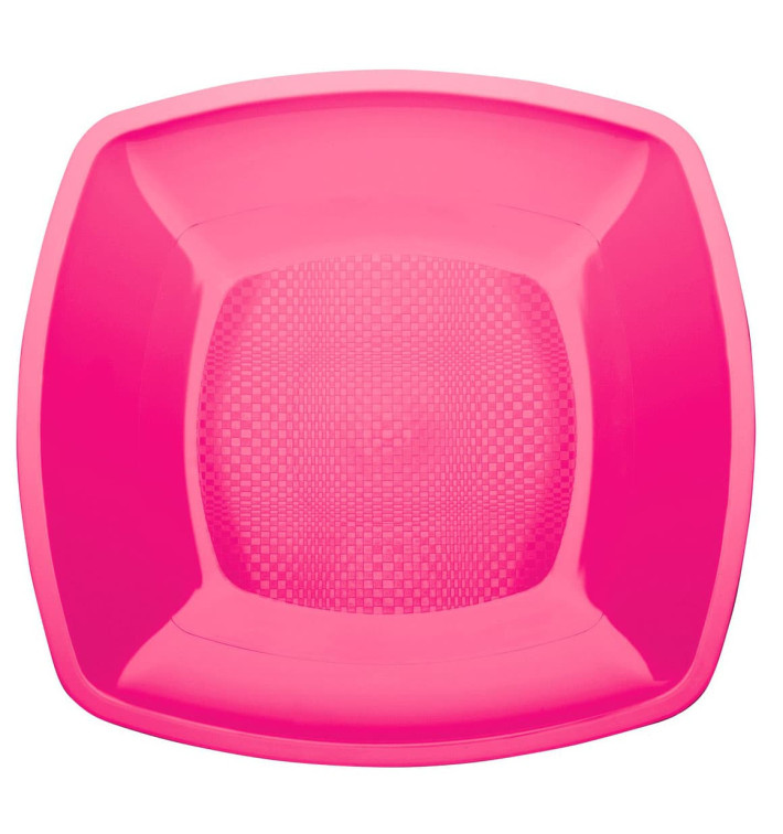 Plastic Plate Flat Fuchsia Square shape PP 23 cm (25 Units) Plastic Plate Flat Fuchsia Square shape PP 23 cm (25 Units)