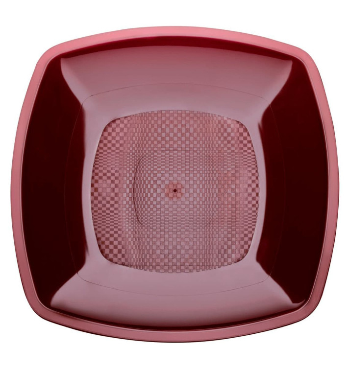 Plastic Plate Flat Burgundy Square shape PP 23 cm (300 Units)