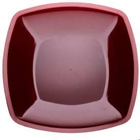 Plastic Plate Flat Burgundy Square shape PS 30 cm (12 Units) 