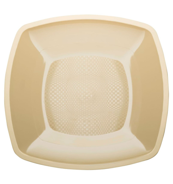 Plastic Plate Flat Cream Square shape PP 23 cm (25 Units) Plastic Plate Flat Cream Square shape PP 23 cm (25 Units)