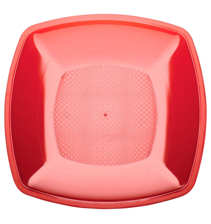 Plastic Plate Flat Red Square shape PS 18 cm (25 Units) Plastic Plate Flat Red Square shape PS 18 cm (25 Units)