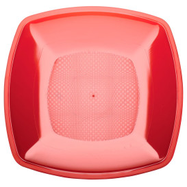 Plastic Plate Flat Red Square shape PS 18 cm (300 Units)