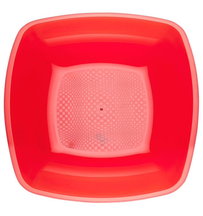 Plastic Plate Deep Red Square shape PS 18 cm (300 Units) Plastic Plate Deep Red Square shape PS 18 cm (300 Units)