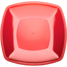 Plastic Plate Flat Red Square shape PS 30 cm (12 Units) 