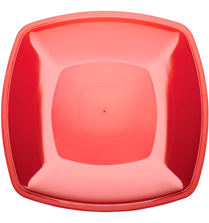 Plastic Plate Flat Red Square shape PS 30 cm (12 Units) Plastic Plate Flat Red Square shape PS 30 cm (12 Units)