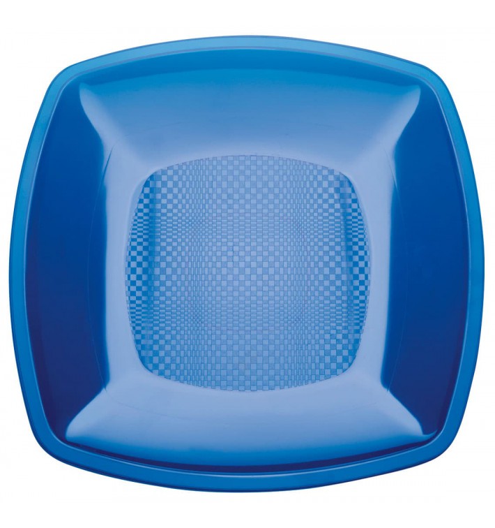 Plastic Plate Flat Blue Square shape PS 23 cm (300 Units)