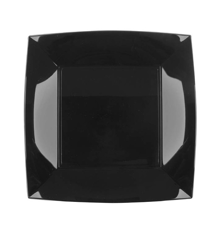 Plastic Plate Flat Black "Nice" PP 23 cm (25 Units) Plastic Plate Flat Black "Nice" PP 23 cm (25 Units)