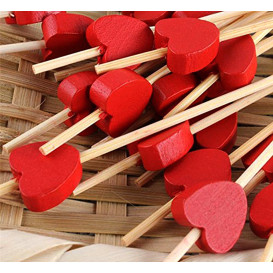 Wooden Food Pick Heart Design Red 12cm (200 Units)  