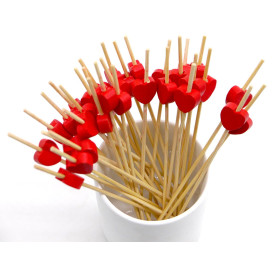 Wooden Food Pick Heart Design Red 12cm (200 Units)  