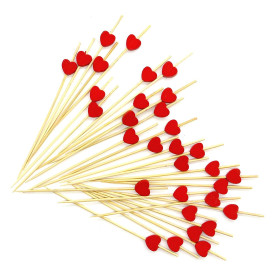 Wooden Food Pick Heart Design Red 12cm (200 Units)  