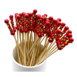 Bamboo Food Pick Red Design 12cm (200 Units)  