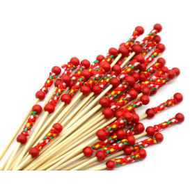 Bamboo Food Pick Red Design 12cm (200 Units)  