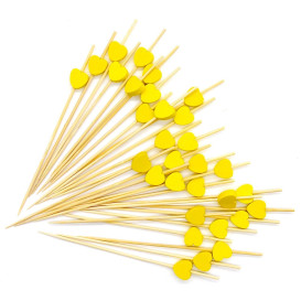Wooden Food Pick Heart Design Yellow 12cm (200 Units)  