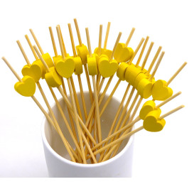 Wooden Food Pick Heart Design Yellow 12cm (5000 Units)