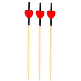 Bamboo Food Pick "Heart" Design Red and Black 12cm (5000 Units)