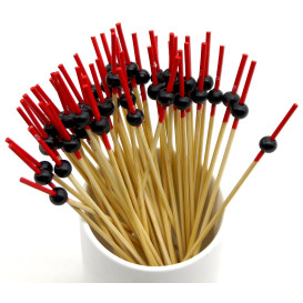 Bamboo Food Pick Ball Design Red and Black 12cm (5000 Units)