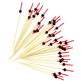 Bamboo Food Pick Ball Design Red and Black 12cm (5000 Units)