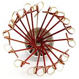 Bamboo Food Pick Bow Design Red 9cm (5000 Units)