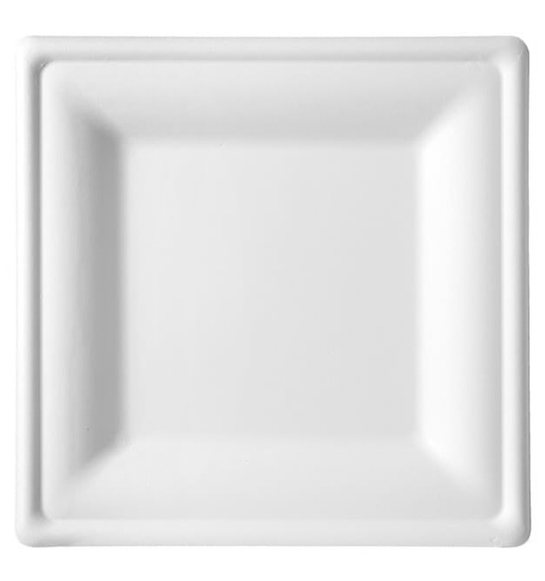 Sugarcane Plate Square shape White 20x20 cm (1000 Units)