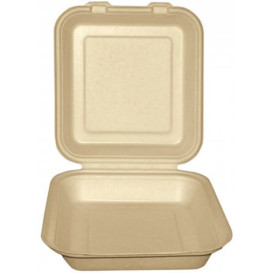 Sugarcane Hinged Container "Menu Box" Natural 20x20x7,5cm (50 Units) 
