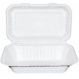 Sugarcane Hinged Container "Menu Box" White 22,5x16,5x6,4cm (50 Units) 